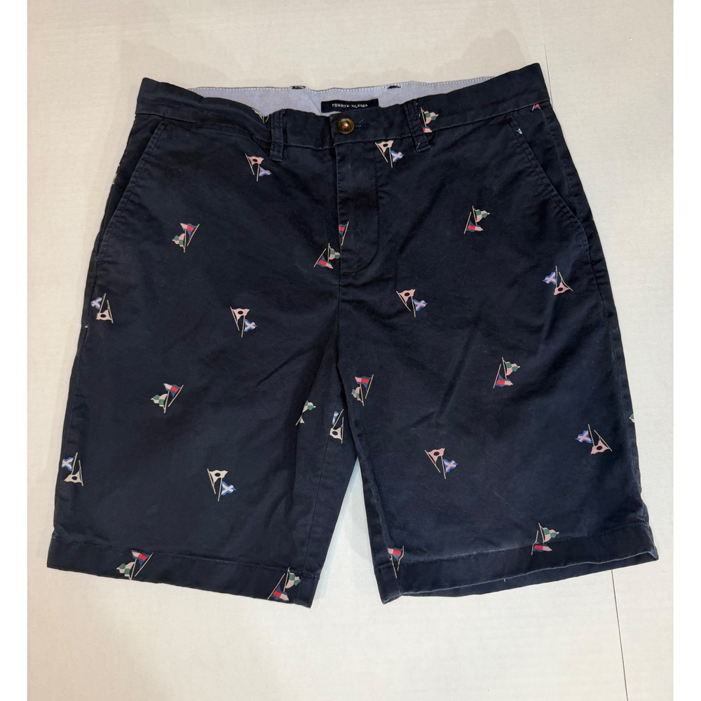 Tommy Hilfiger Men's 32 Nautical Flag Print Chino Shorts Coastal